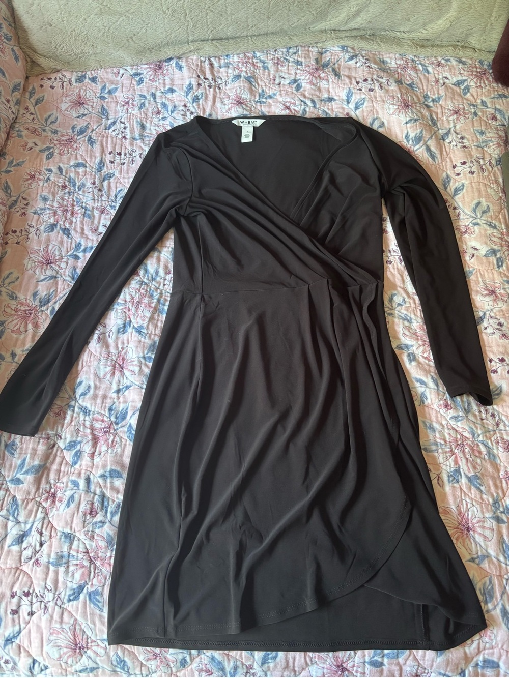 White House Black Market Black Faux-Wrap Long Sleeve Dress